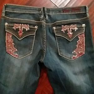 Pepe London Red Embroidered Jeans